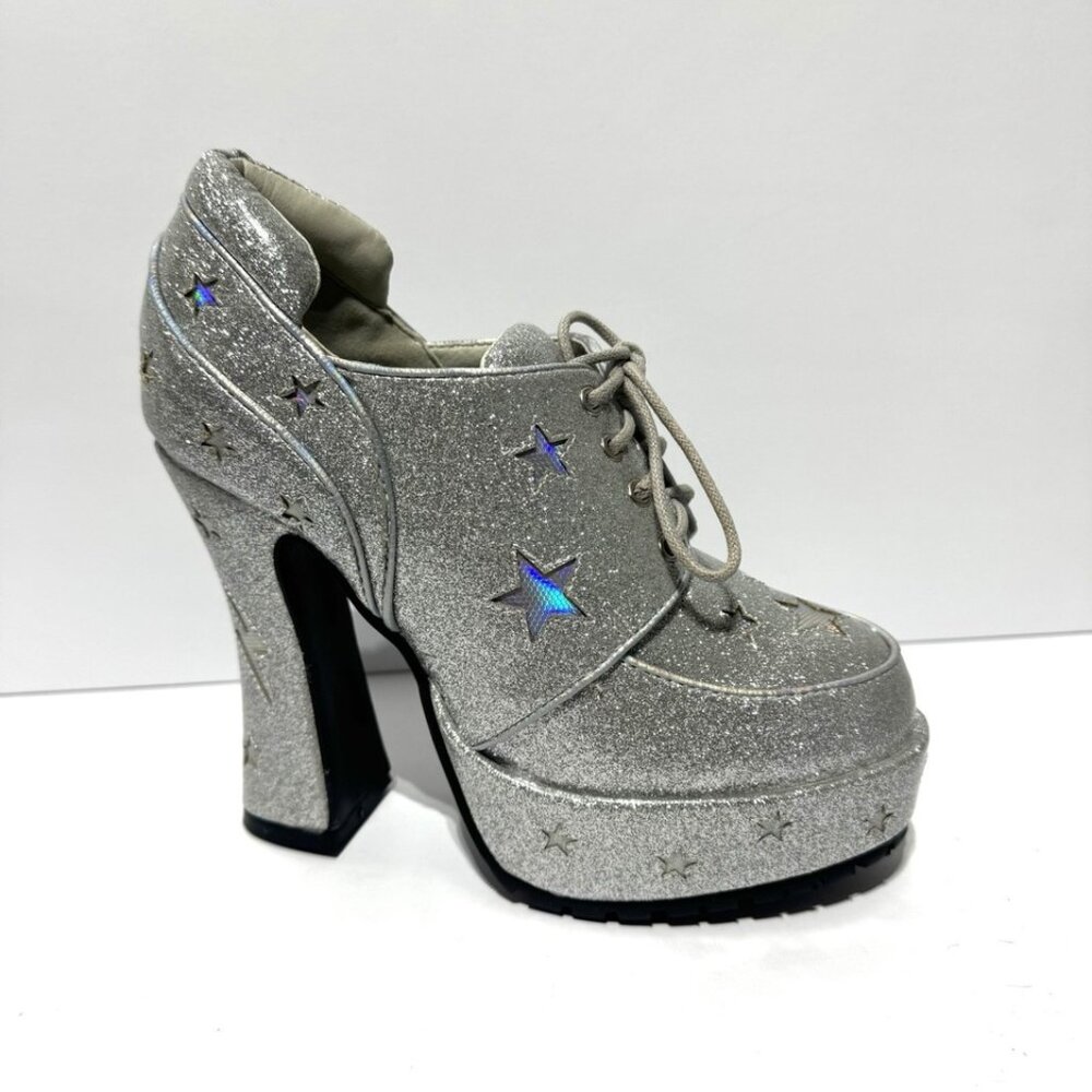 Ellie Silver Glitter Platform Heels with Holographic Star Accents